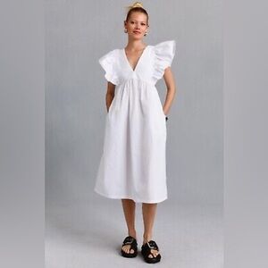 Anthropologie Maeve White Ruffle Sleeve Dress